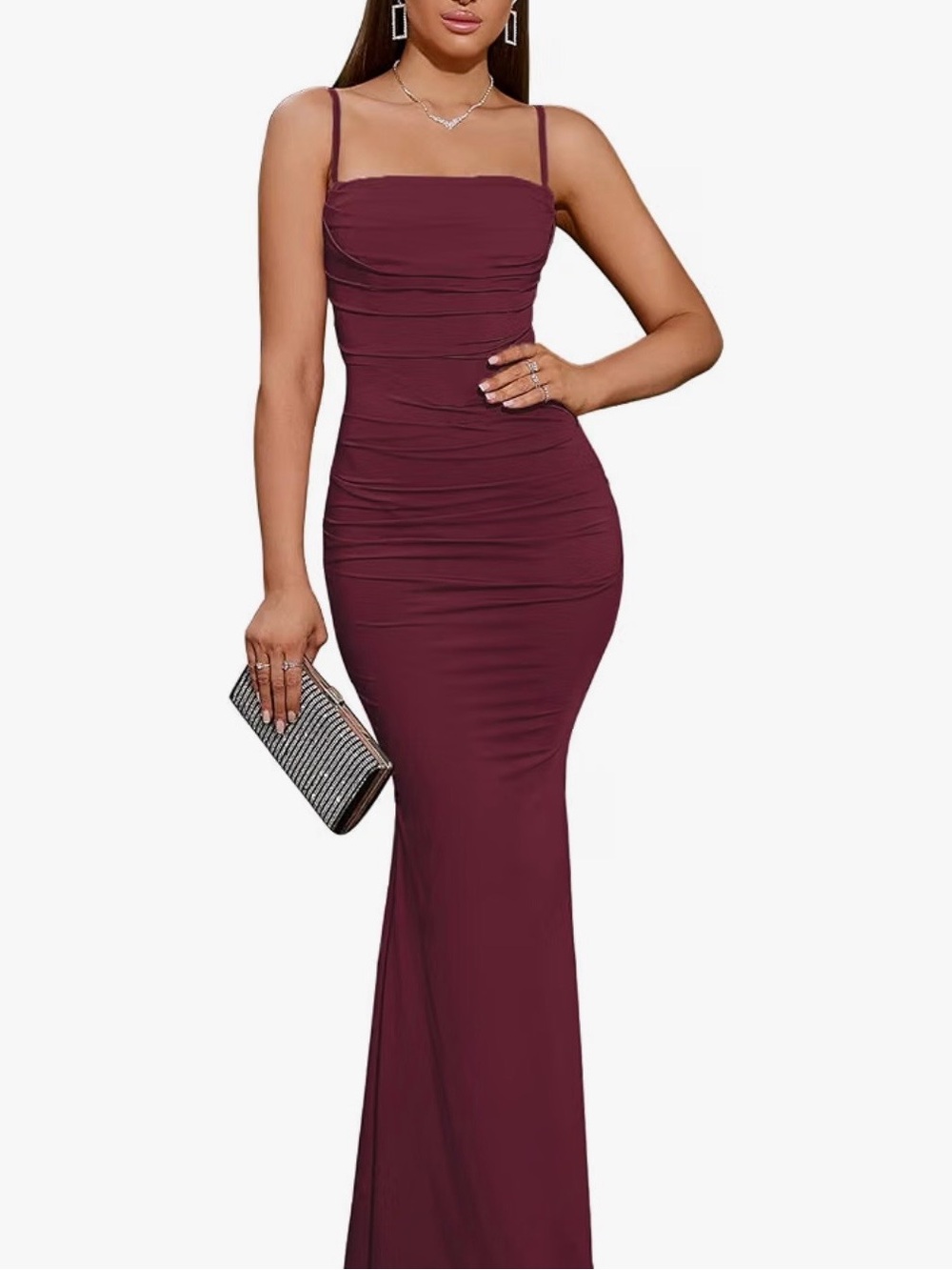 Draped Floor-Length Maxi Dress in Burgundy